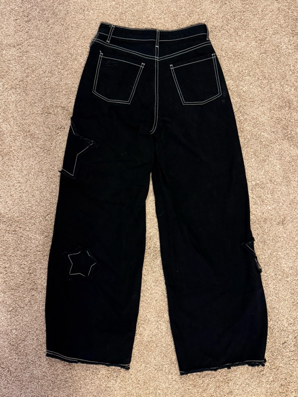 Hot Topic Black Frayed Star Patch Wide Leg Pants Size 7 - Picture 6 of 10